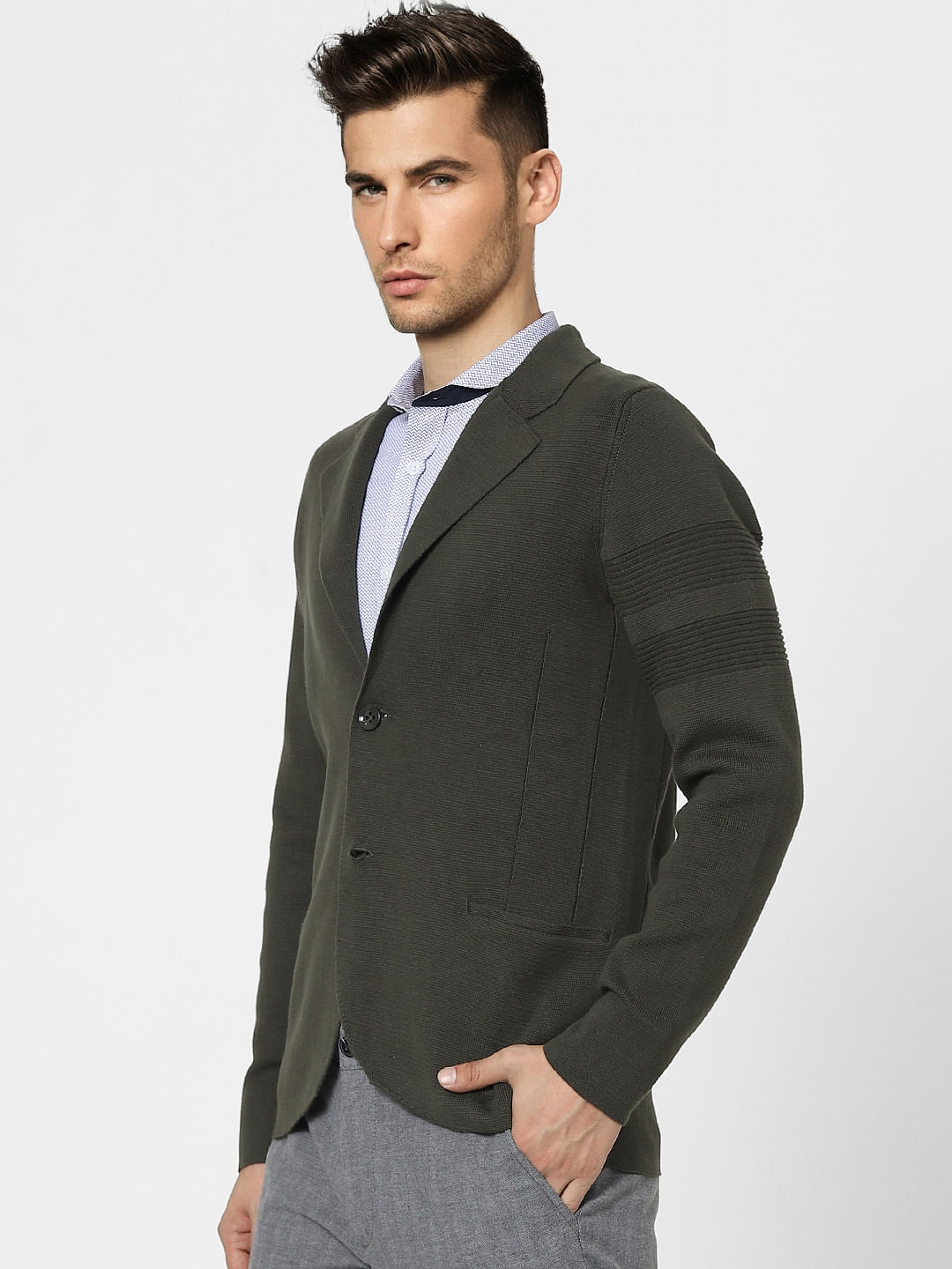 Dark Green Shawl Collar Blazer