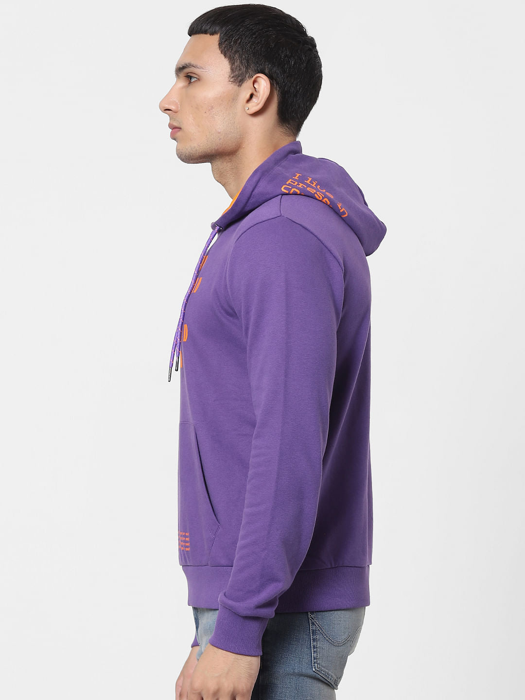 Purple Text Print Hooded Sweatshirt