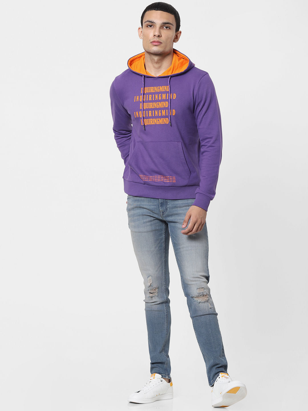 Purple Text Print Hooded Sweatshirt