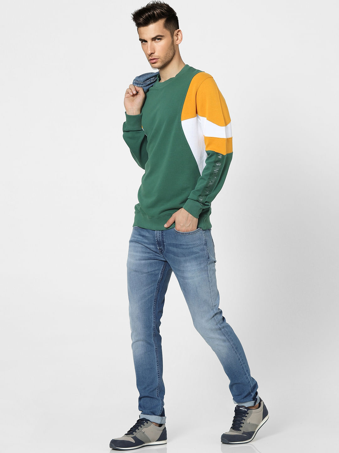 Green Colourblocked Sweatshirt - S