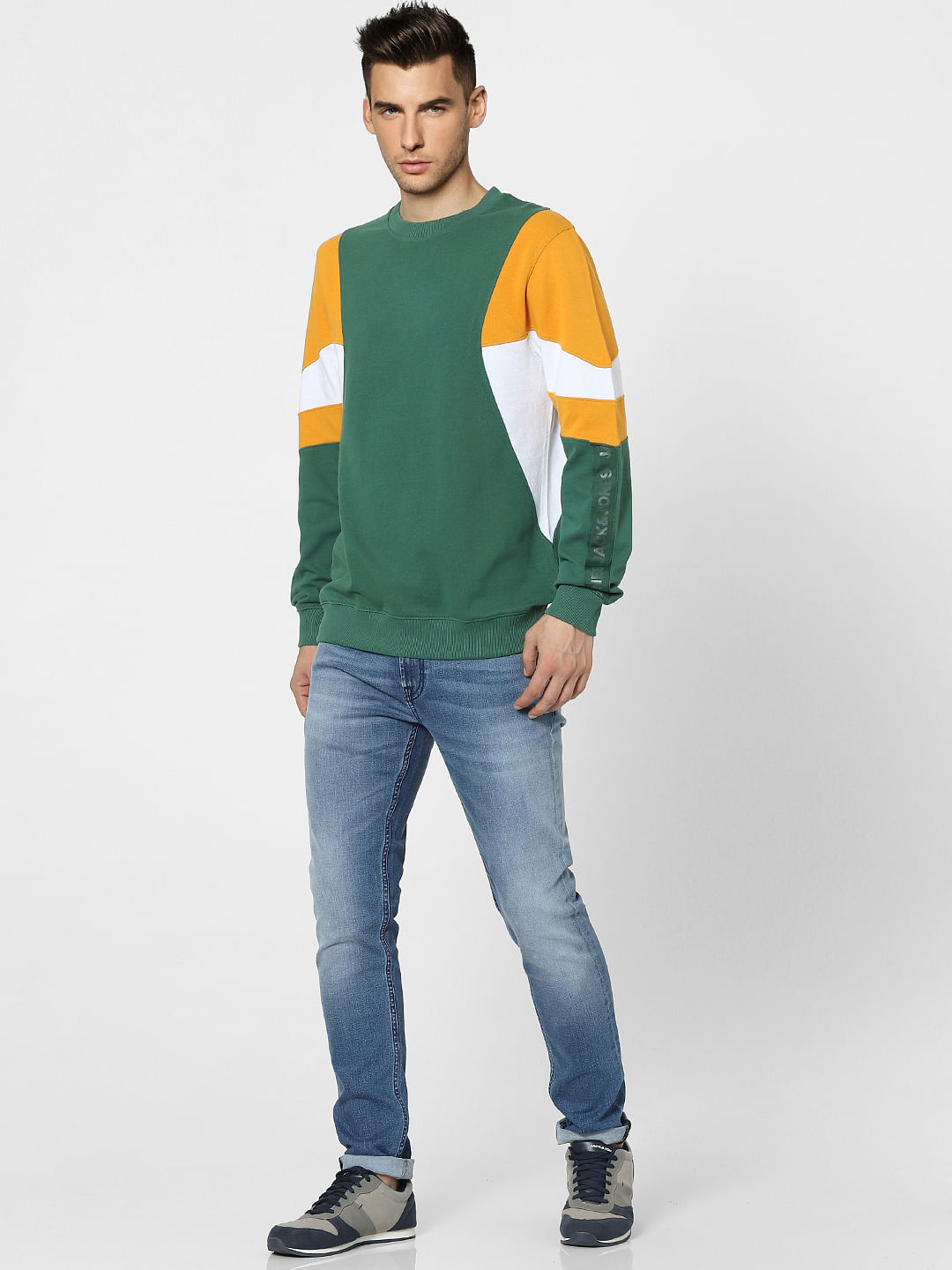 Green Colourblocked Sweatshirt