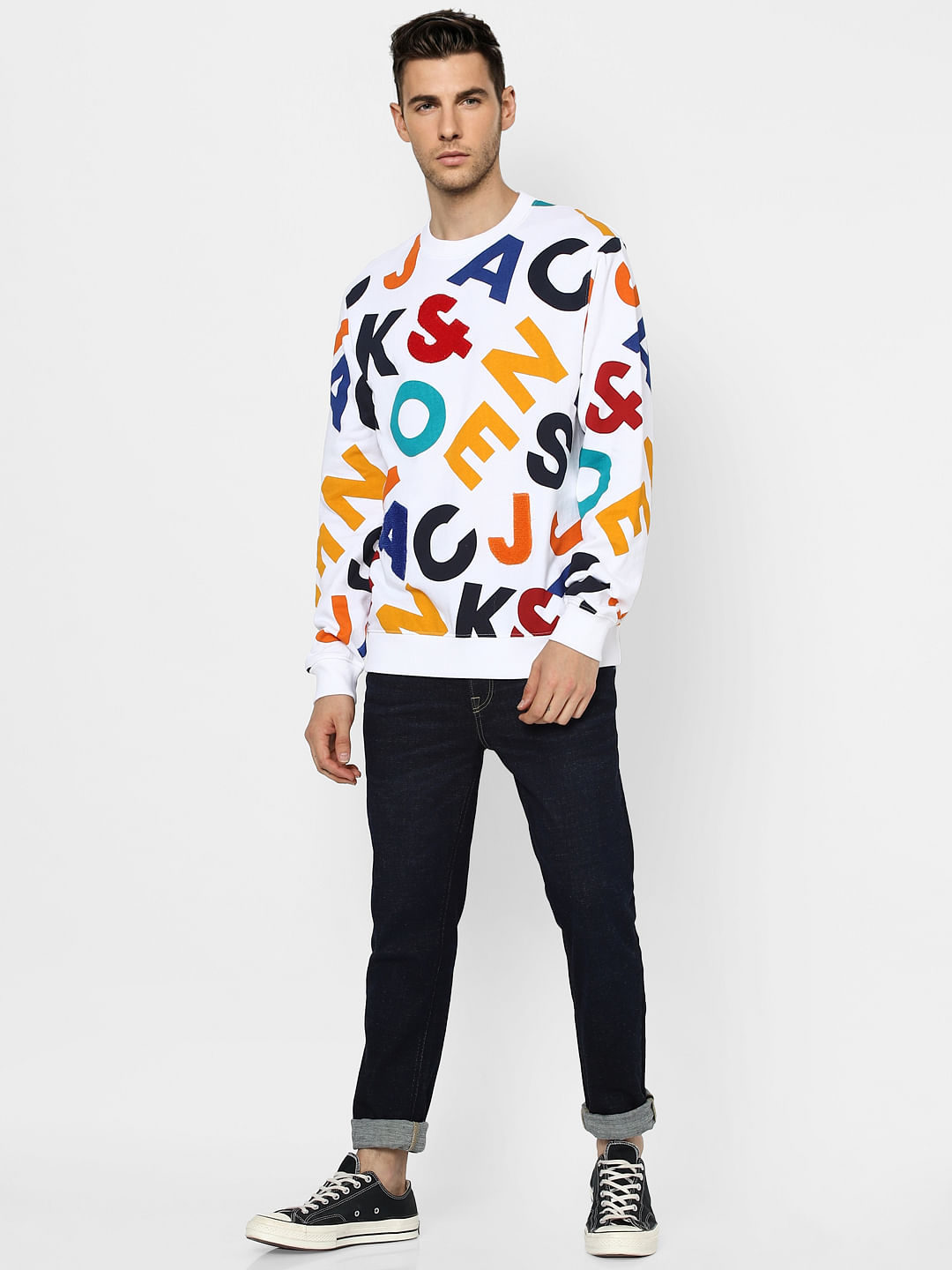 White Applique Printed Sweatshirt - S