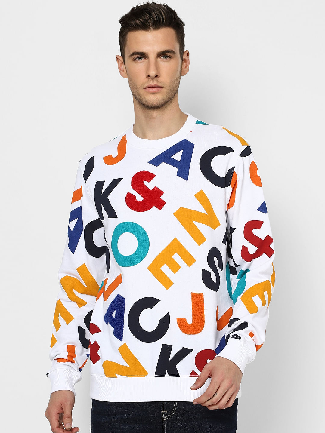White Applique Printed Sweatshirt