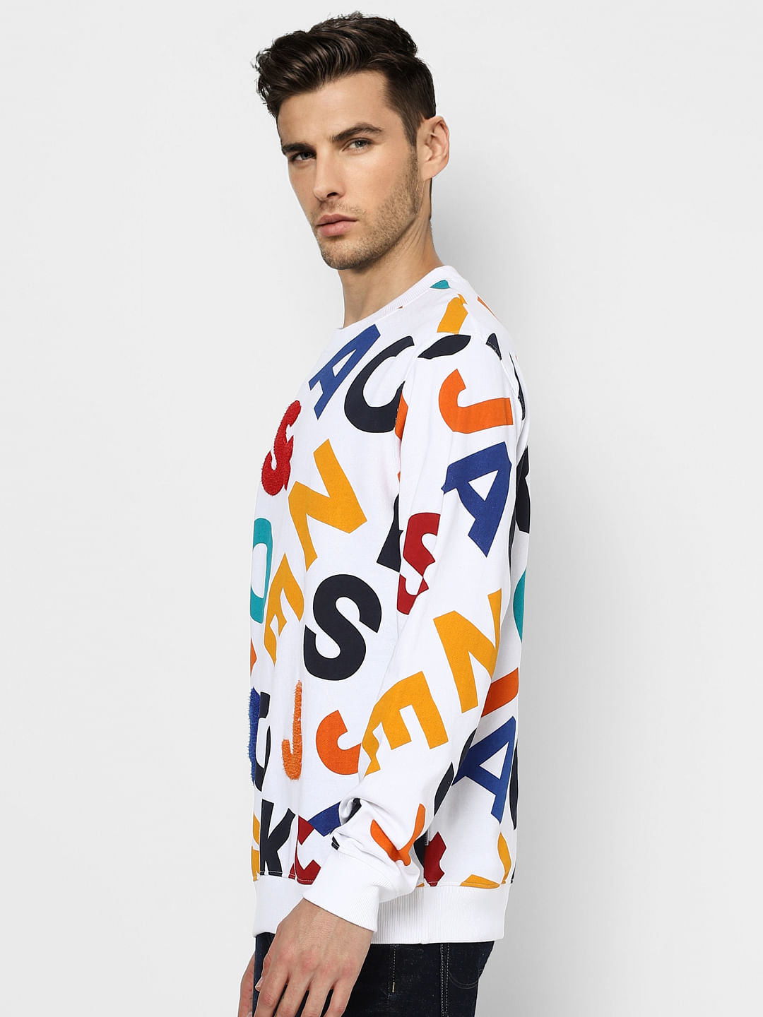 White Applique Printed Sweatshirt