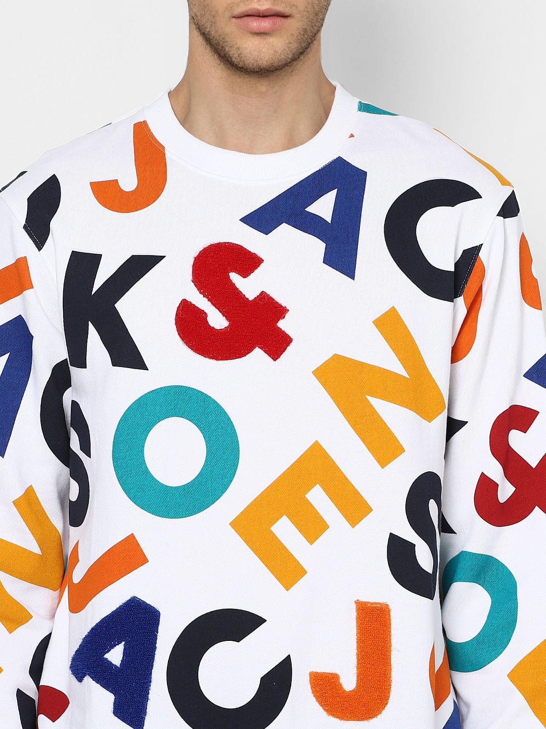 White Applique Printed Sweatshirt