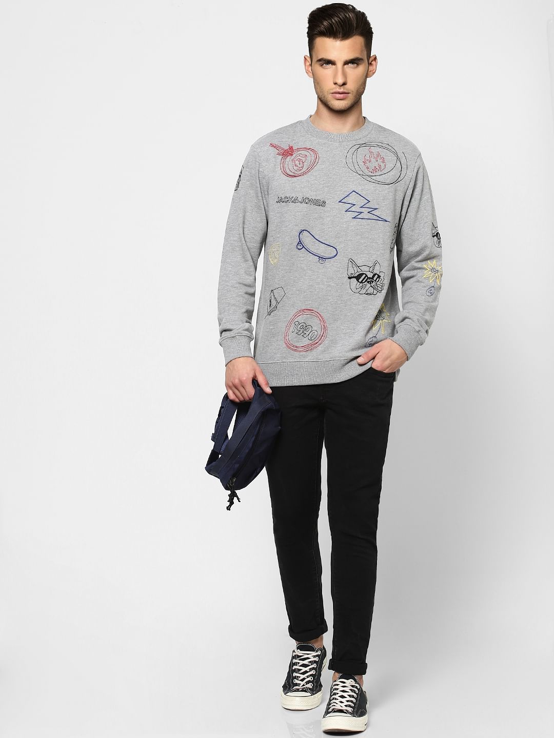 Grey Graphic Printed Sweatshirt - S
