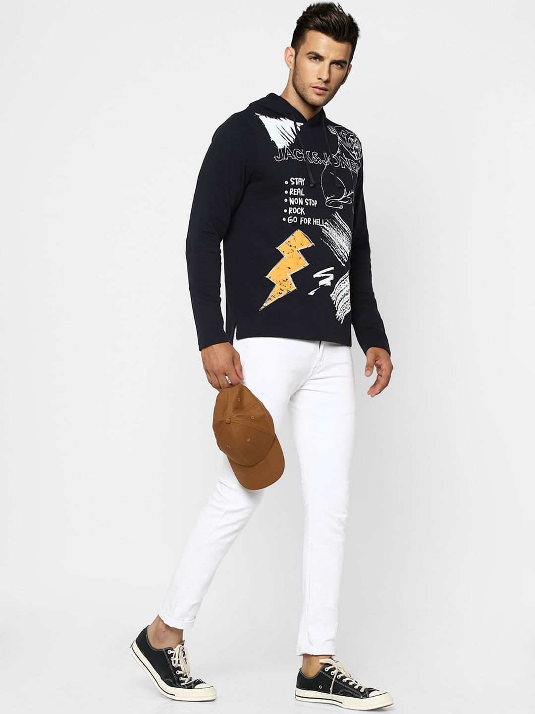 Blue Graphic Print Hooded Sweatshirt