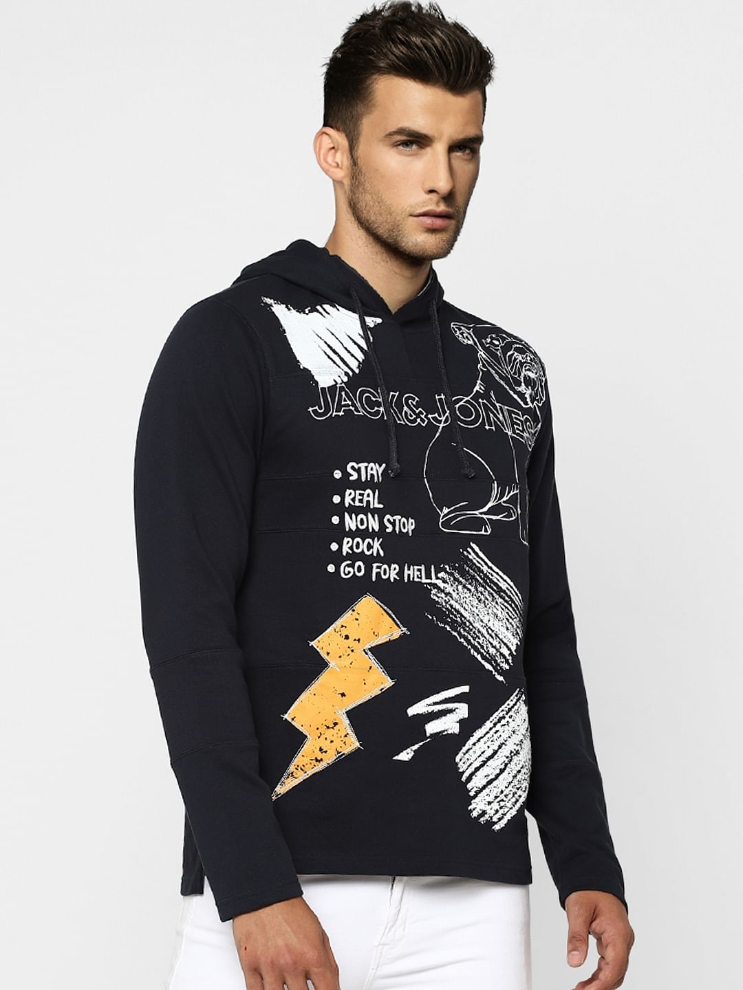 Blue Graphic Print Hooded Sweatshirt