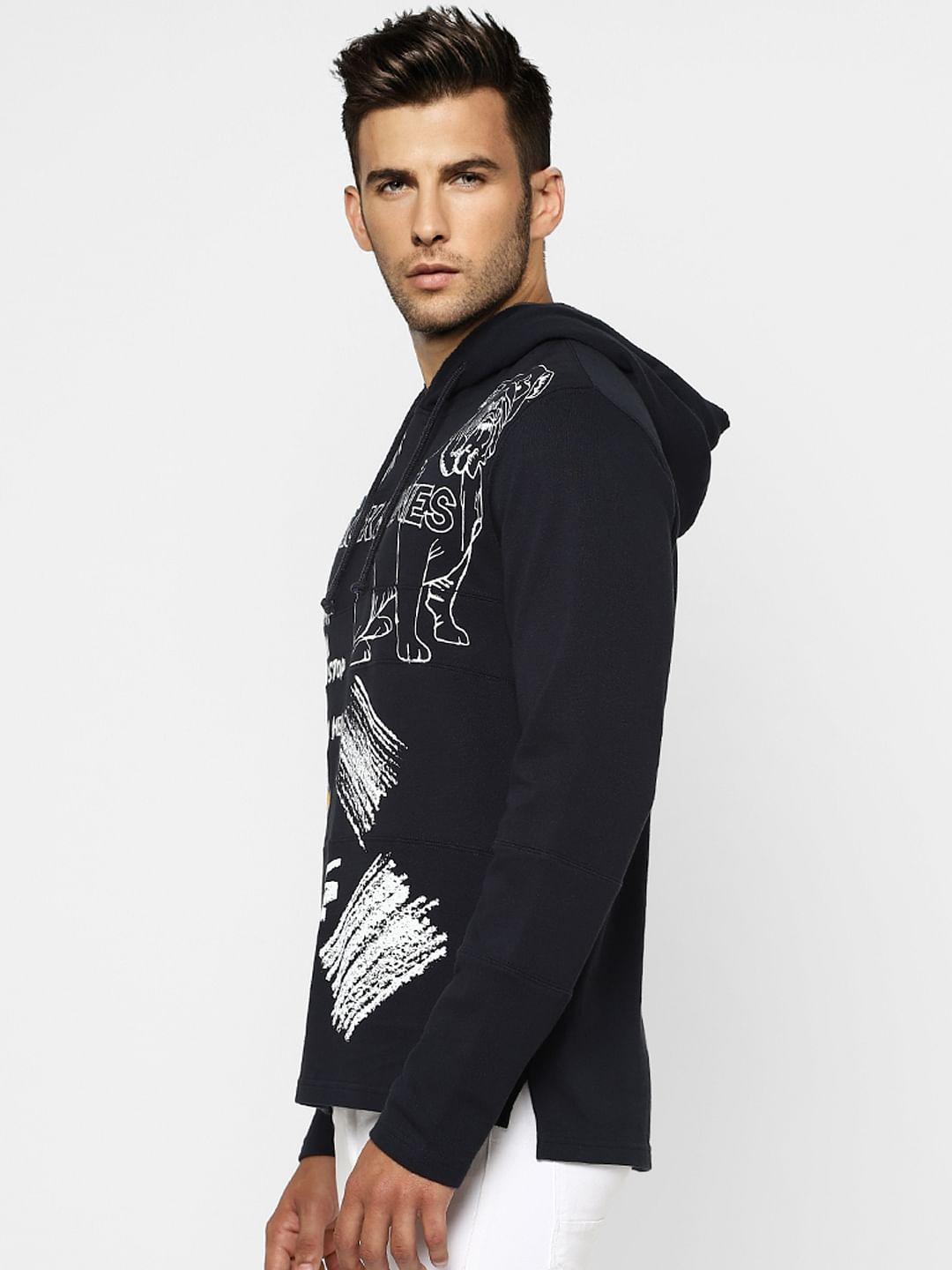 Blue Graphic Print Hooded Sweatshirt
