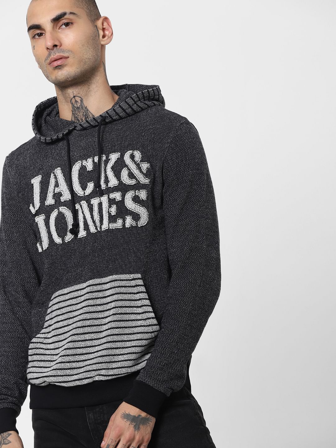 Black Logo Print Hooded Sweatshirt - S