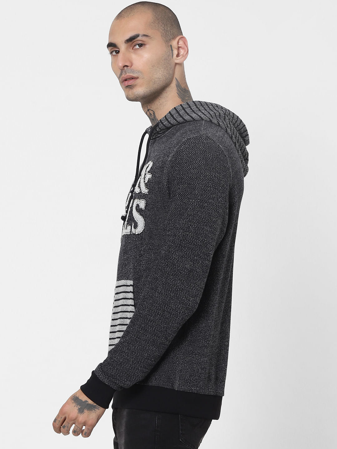 Black Logo Print Hooded Sweatshirt