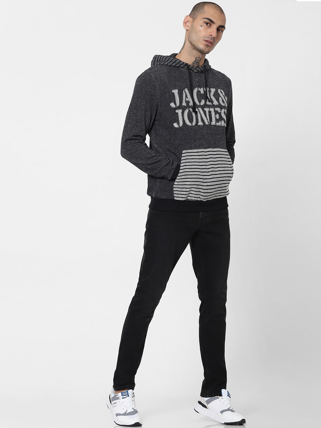 Black Logo Print Hooded Sweatshirt