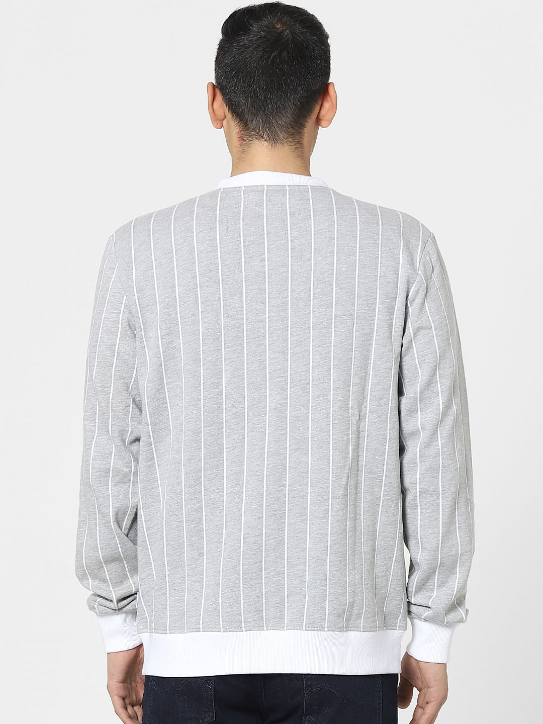 Grey Striped Varsity Sweatshirt
