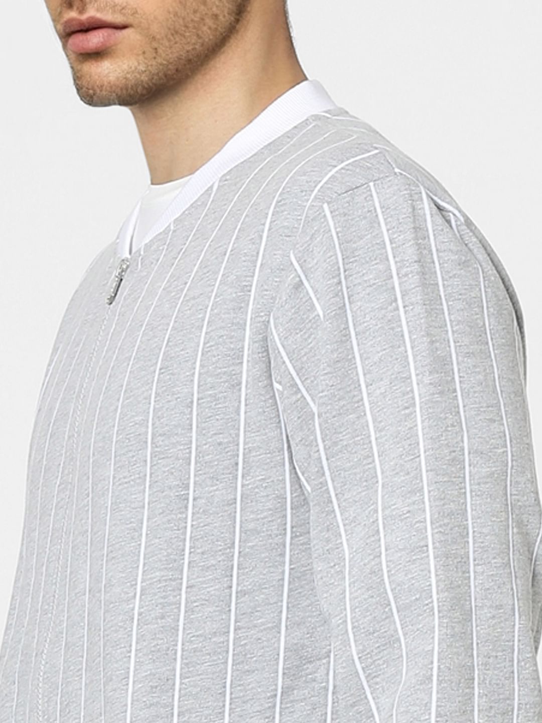 Grey Striped Varsity Sweatshirt