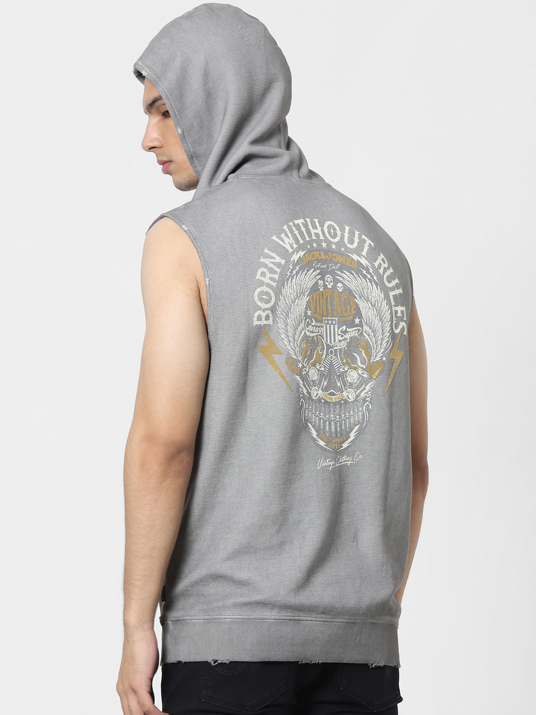 Grey Sleeveless Hooded Sweatshirt