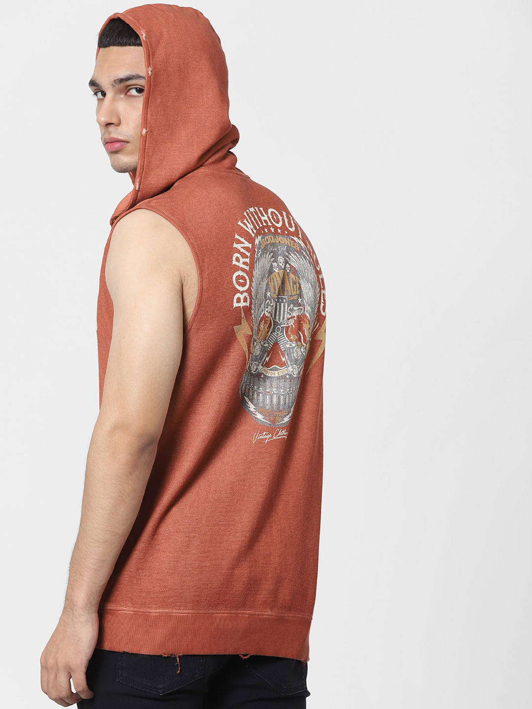 Orange Sleeveless Hooded Sweatshirt