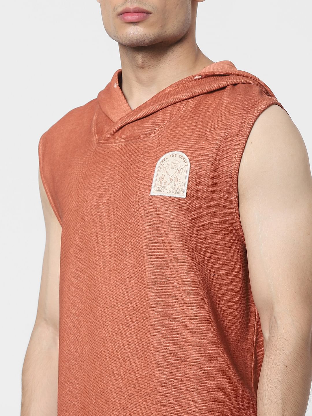 Orange Sleeveless Hooded Sweatshirt