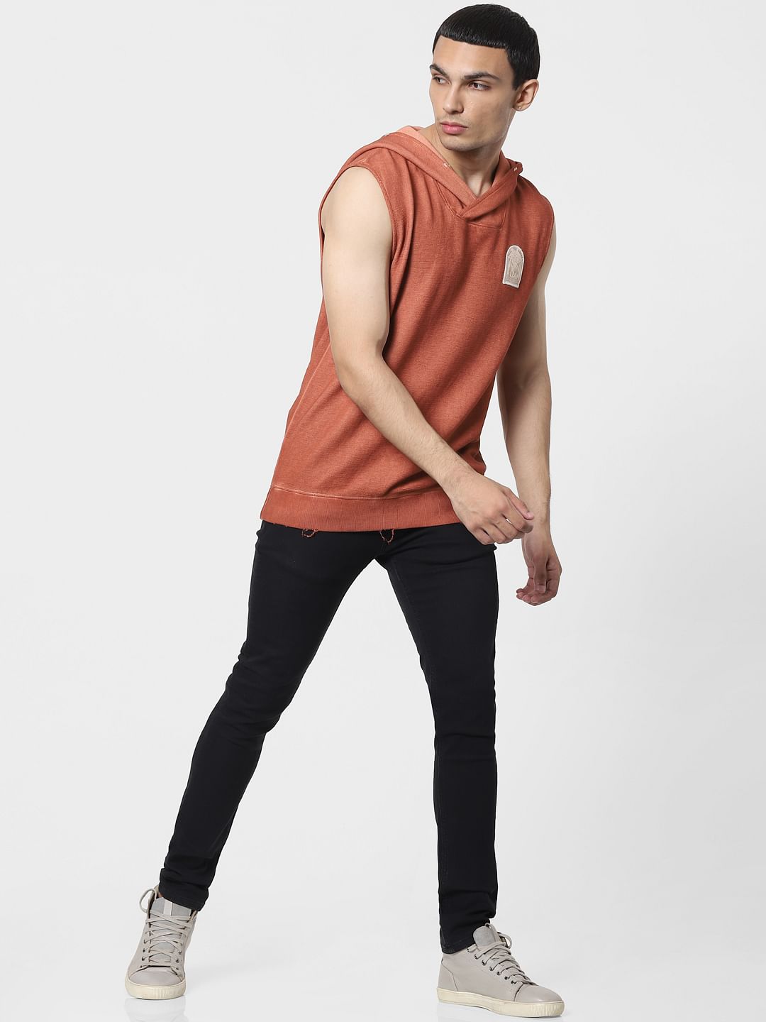 Orange Sleeveless Hooded Sweatshirt
