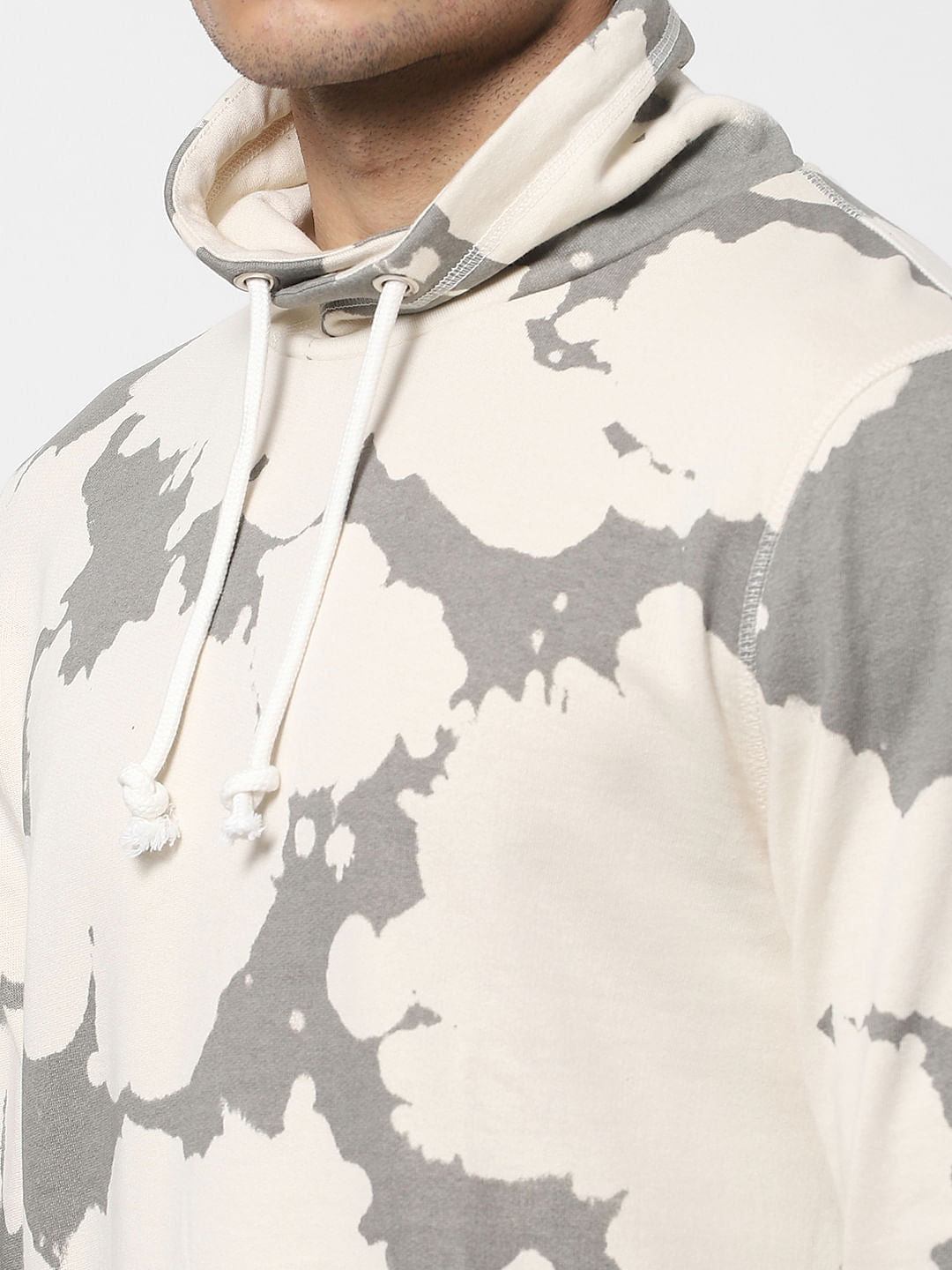 Beige Abstract Print Hooded Sweatshirt