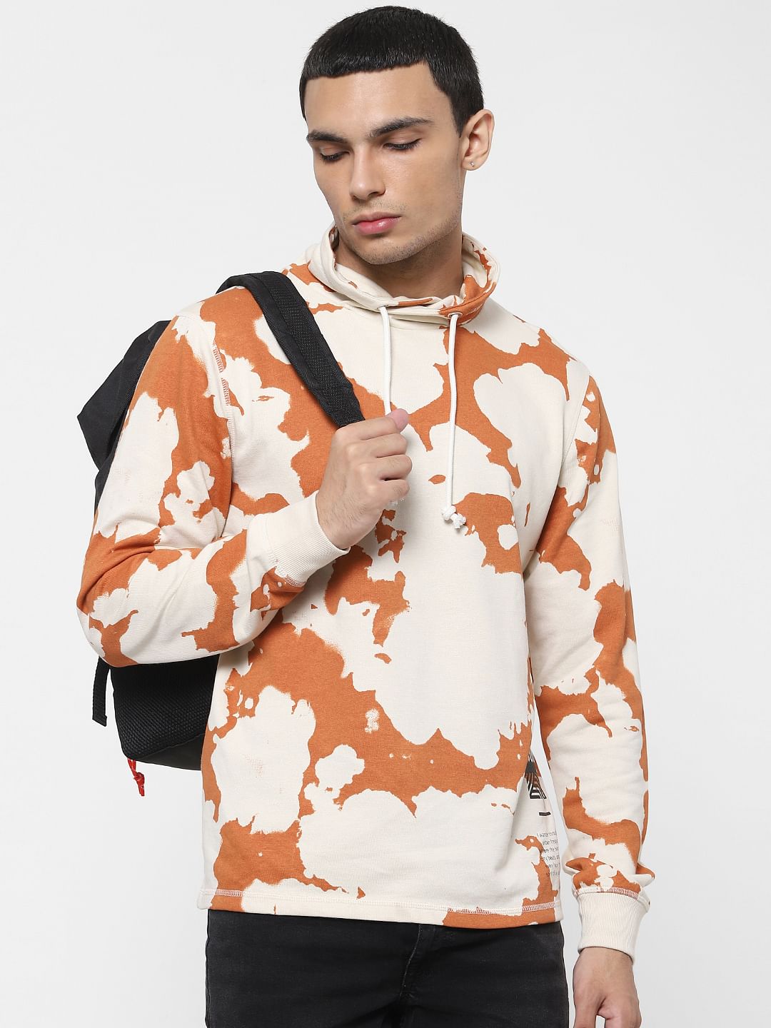 Orange Abstract Print Hooded Sweatshirt - S