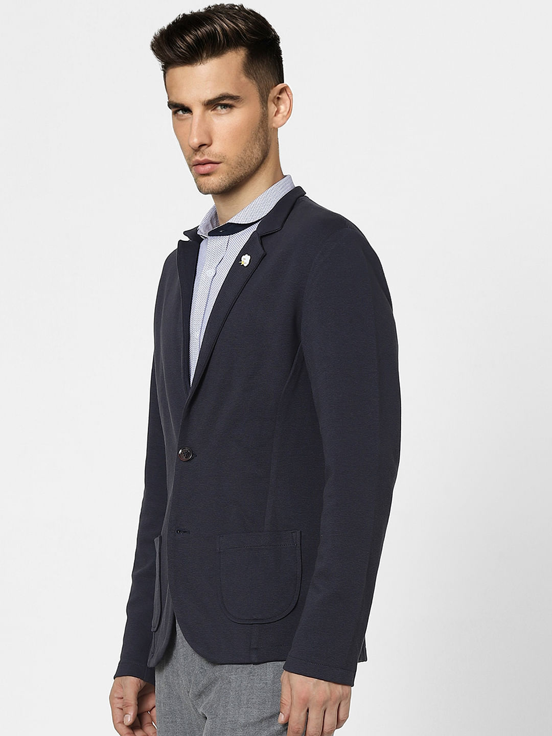 Navy Blue Knitted Blazer