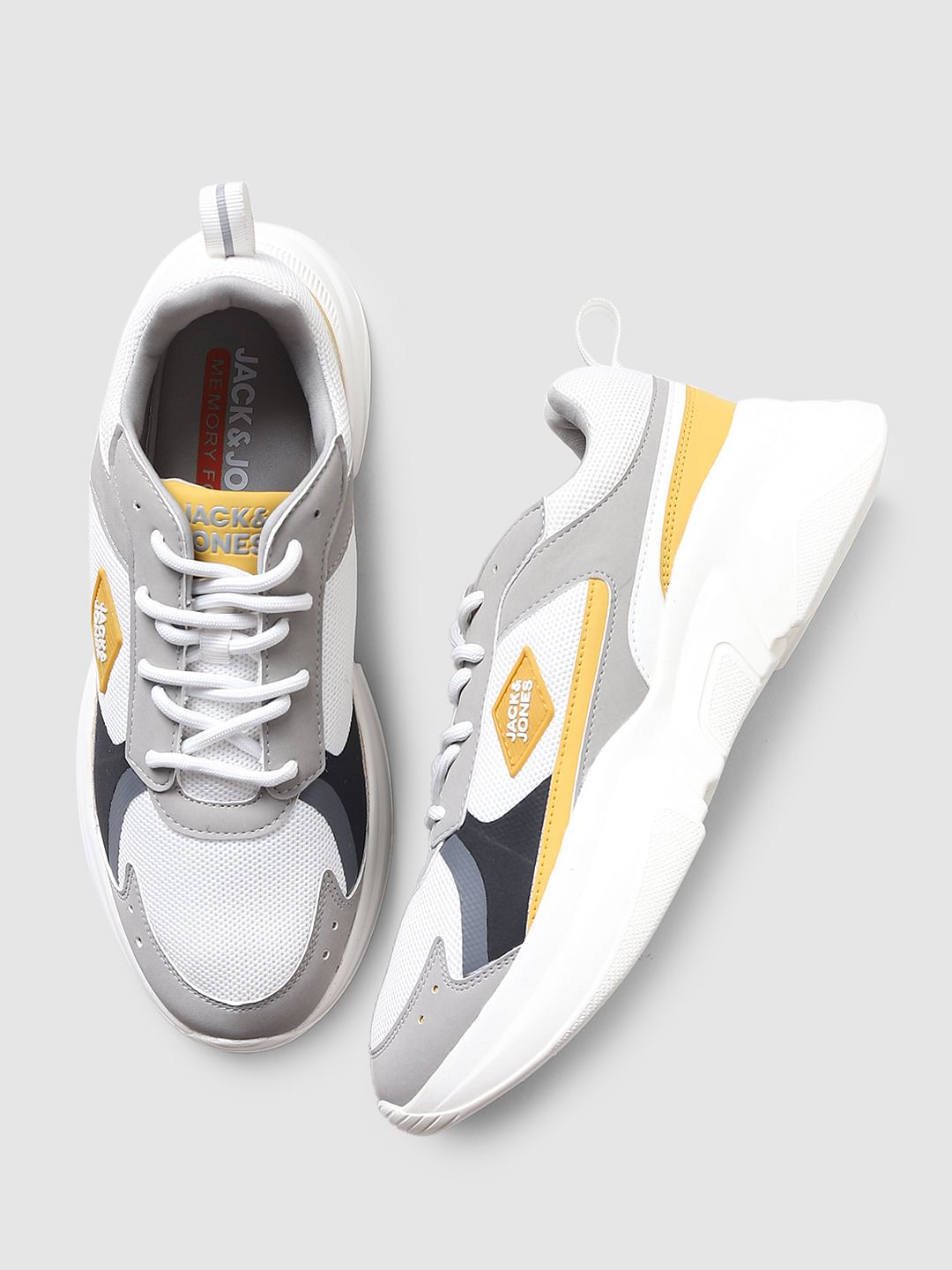 Grey & Mustard Colourblocked Sneakers