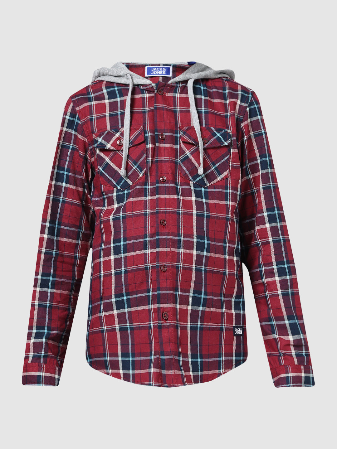 Boys Check Contrast Hood Shirt