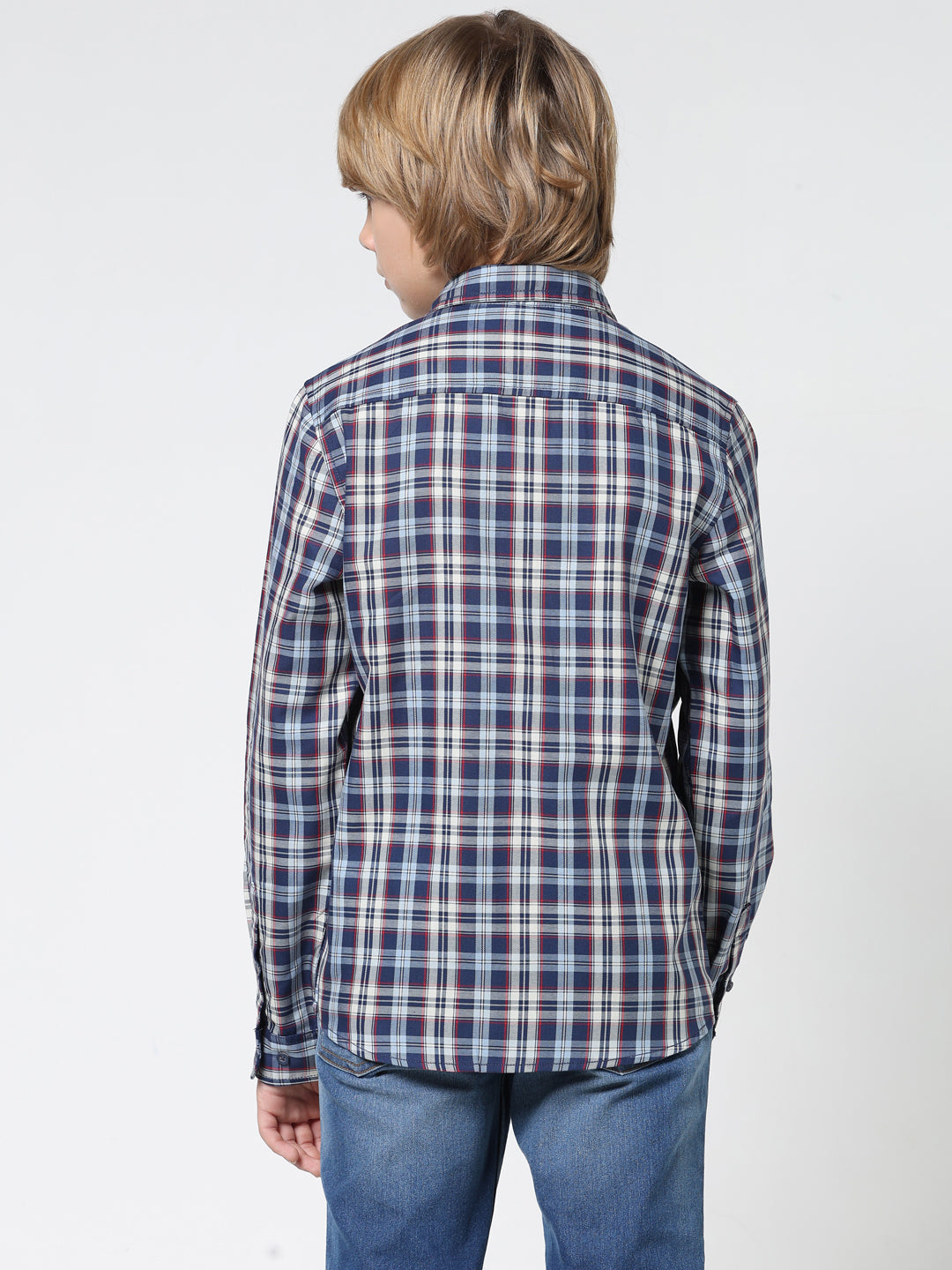 Boys Navy Check Cotton Shirt