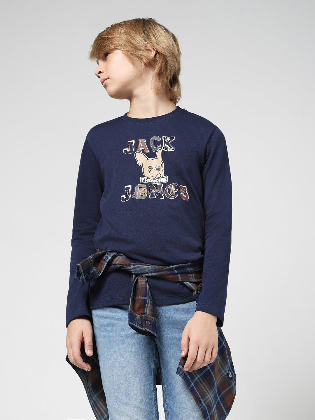 Boys Navy Printed Cotton T-shirt - 4/5Y