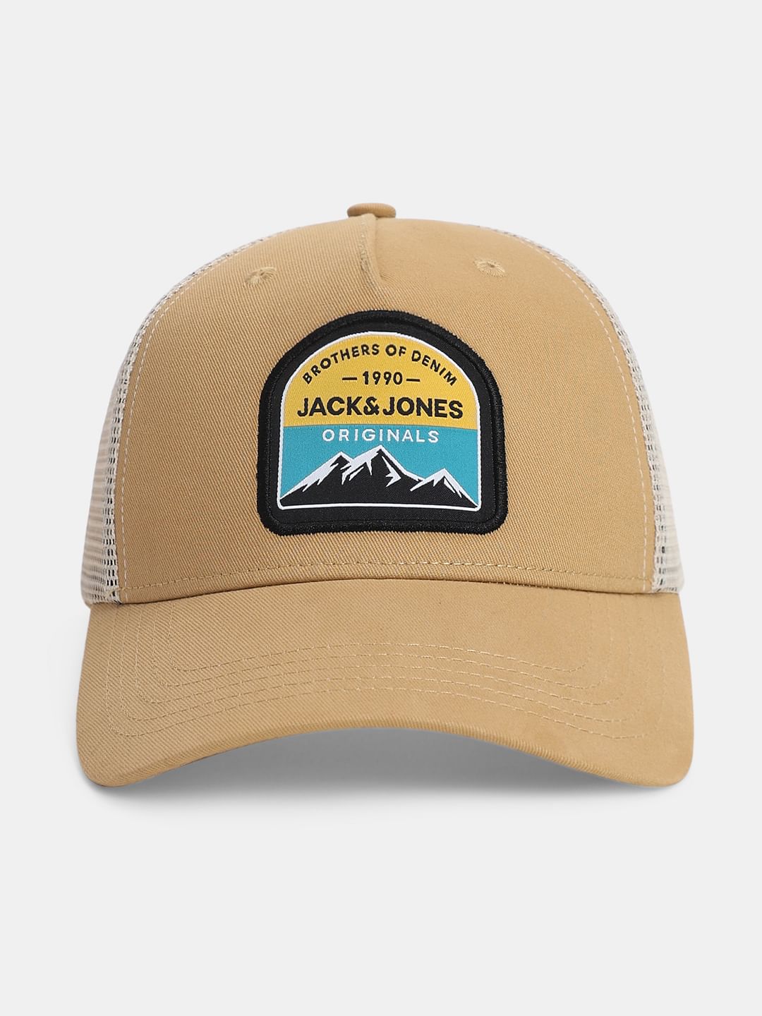 Beige Mesh Printed Baseball Cap