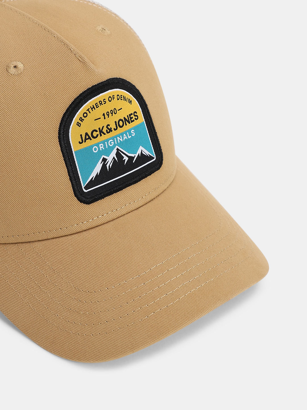 Beige Mesh Printed Baseball Cap