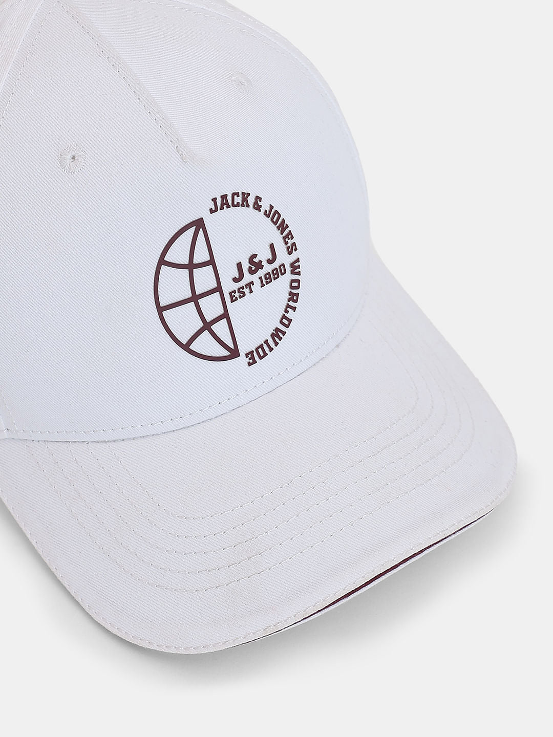 White Logo Print Baseball Cap
