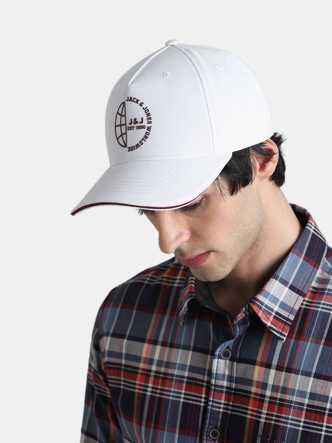 White Logo Print Baseball Cap