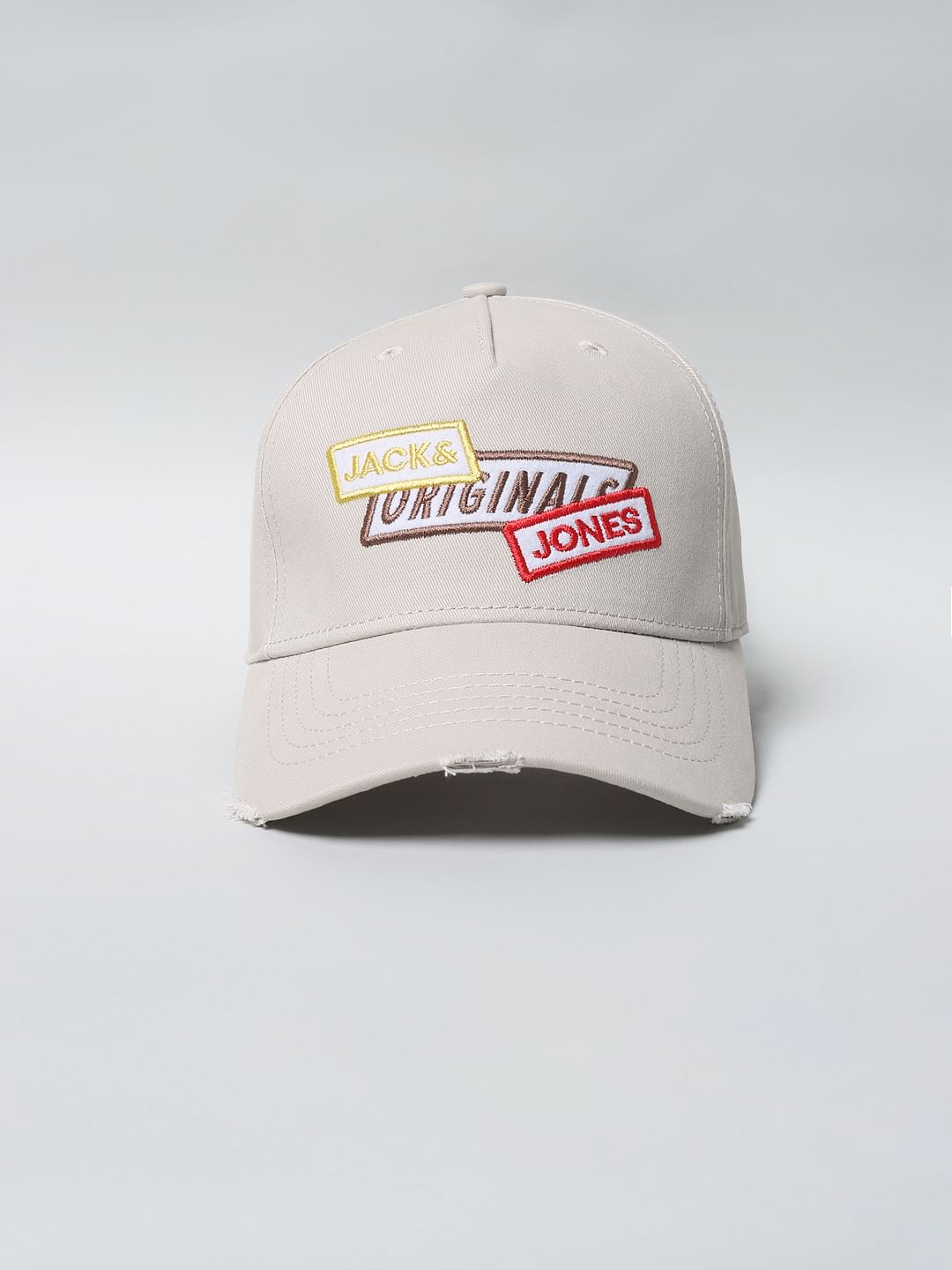 Beige Badge Print Baseball Cap