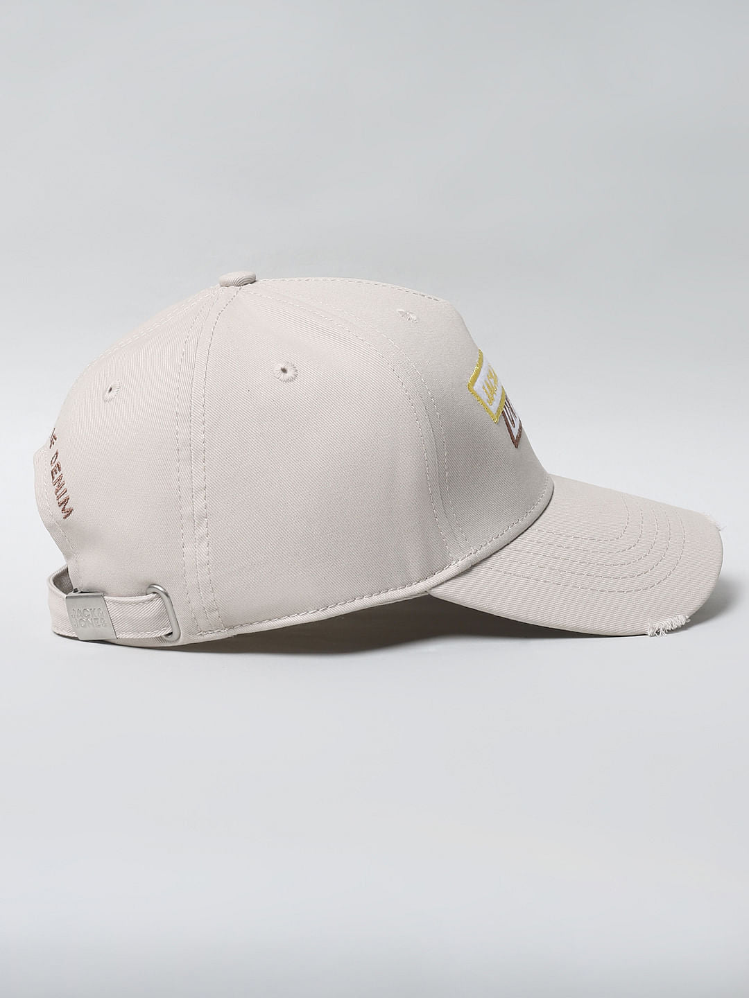 Beige Badge Print Baseball Cap