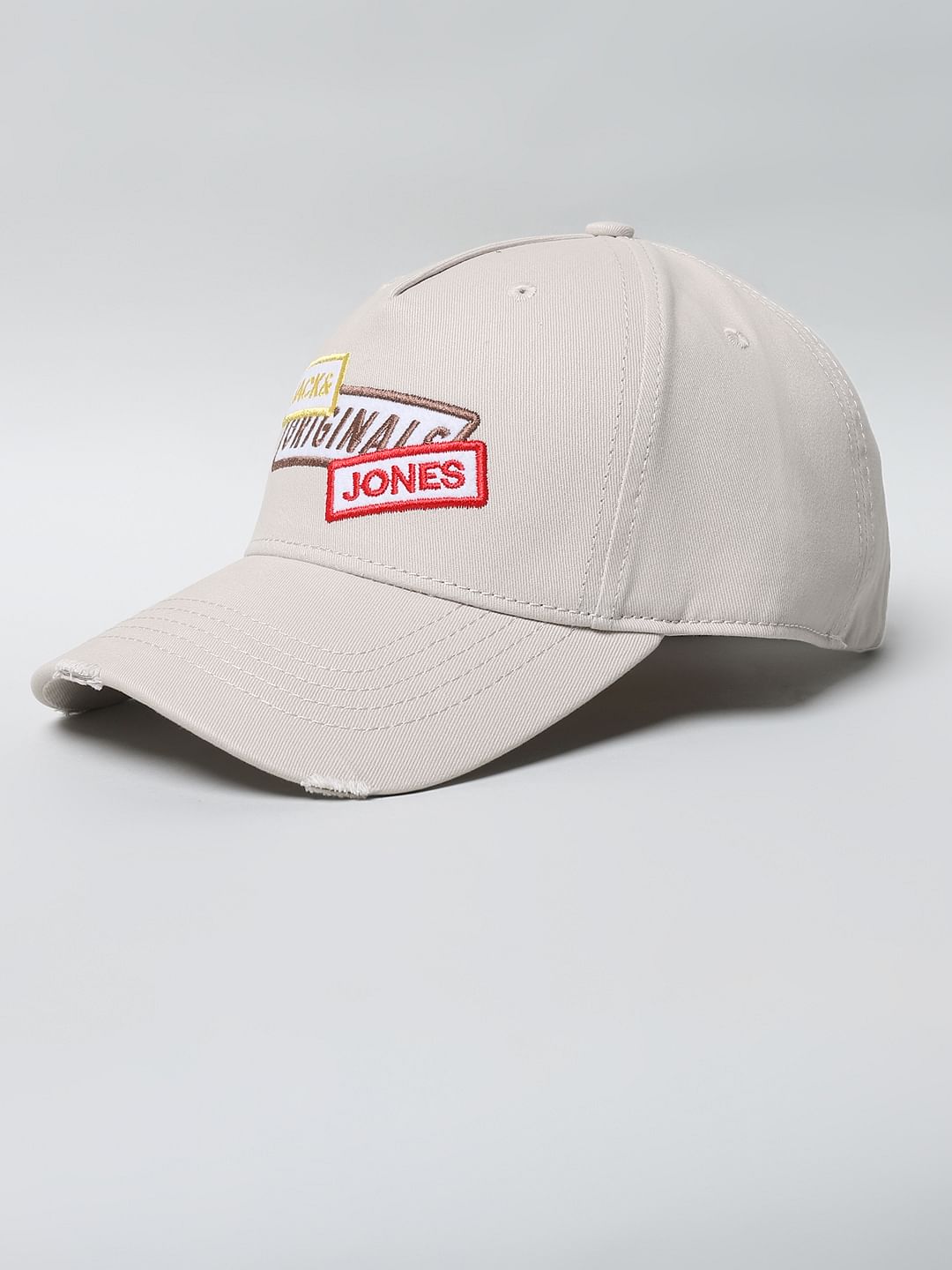 Beige Badge Print Baseball Cap