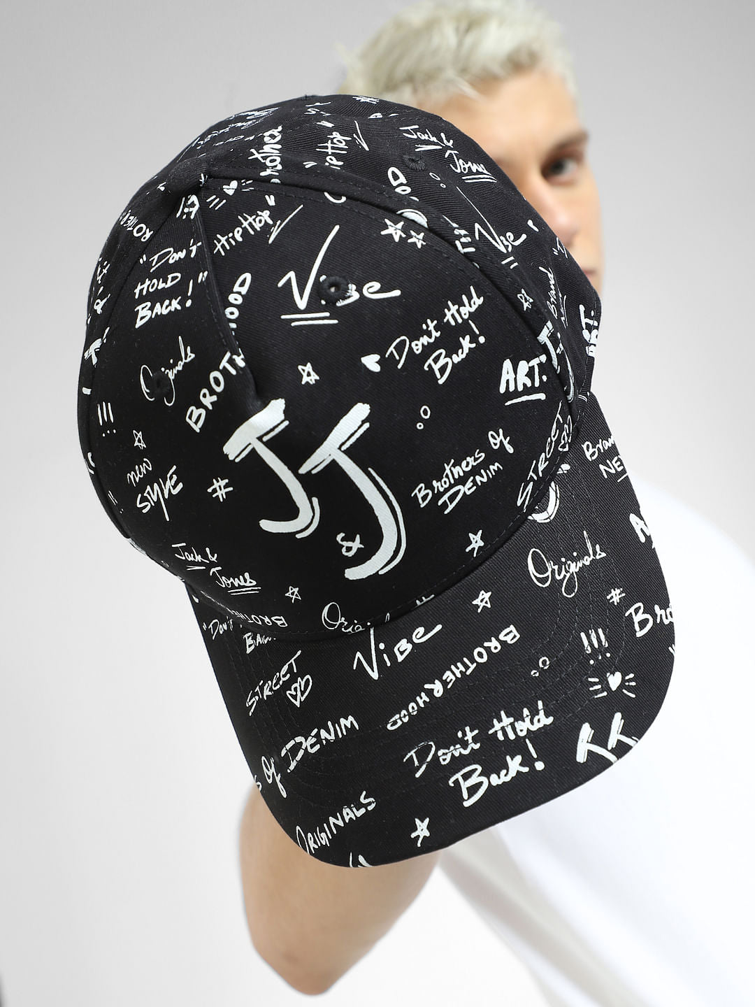 Black Doodle Print Baseball Cap - ONE