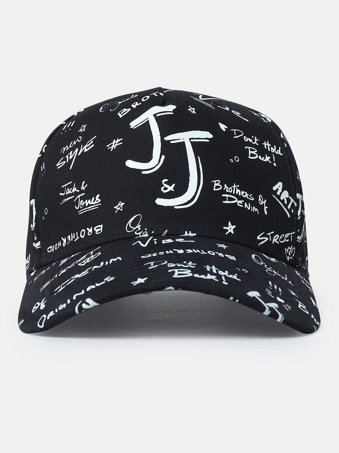 Black Doodle Print Baseball Cap