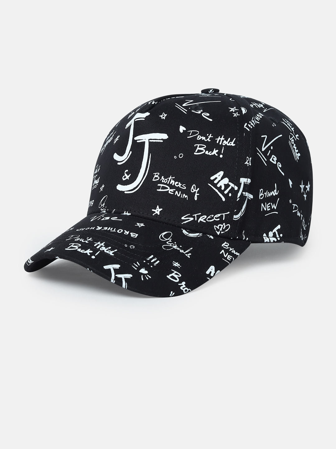 Black Doodle Print Baseball Cap