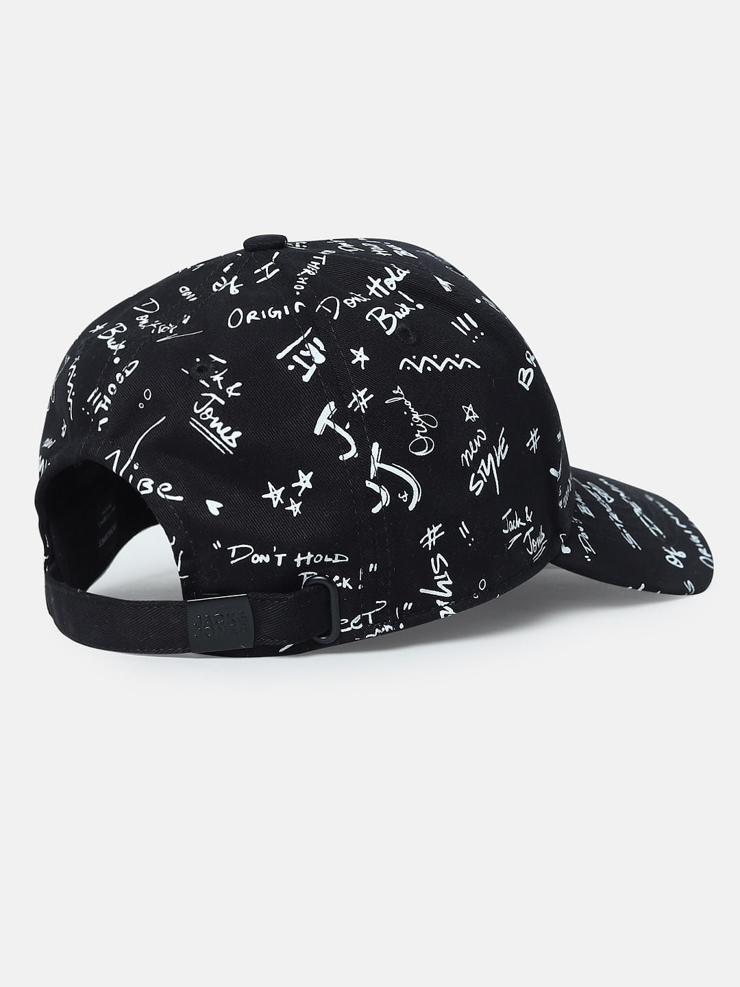 Black Doodle Print Baseball Cap