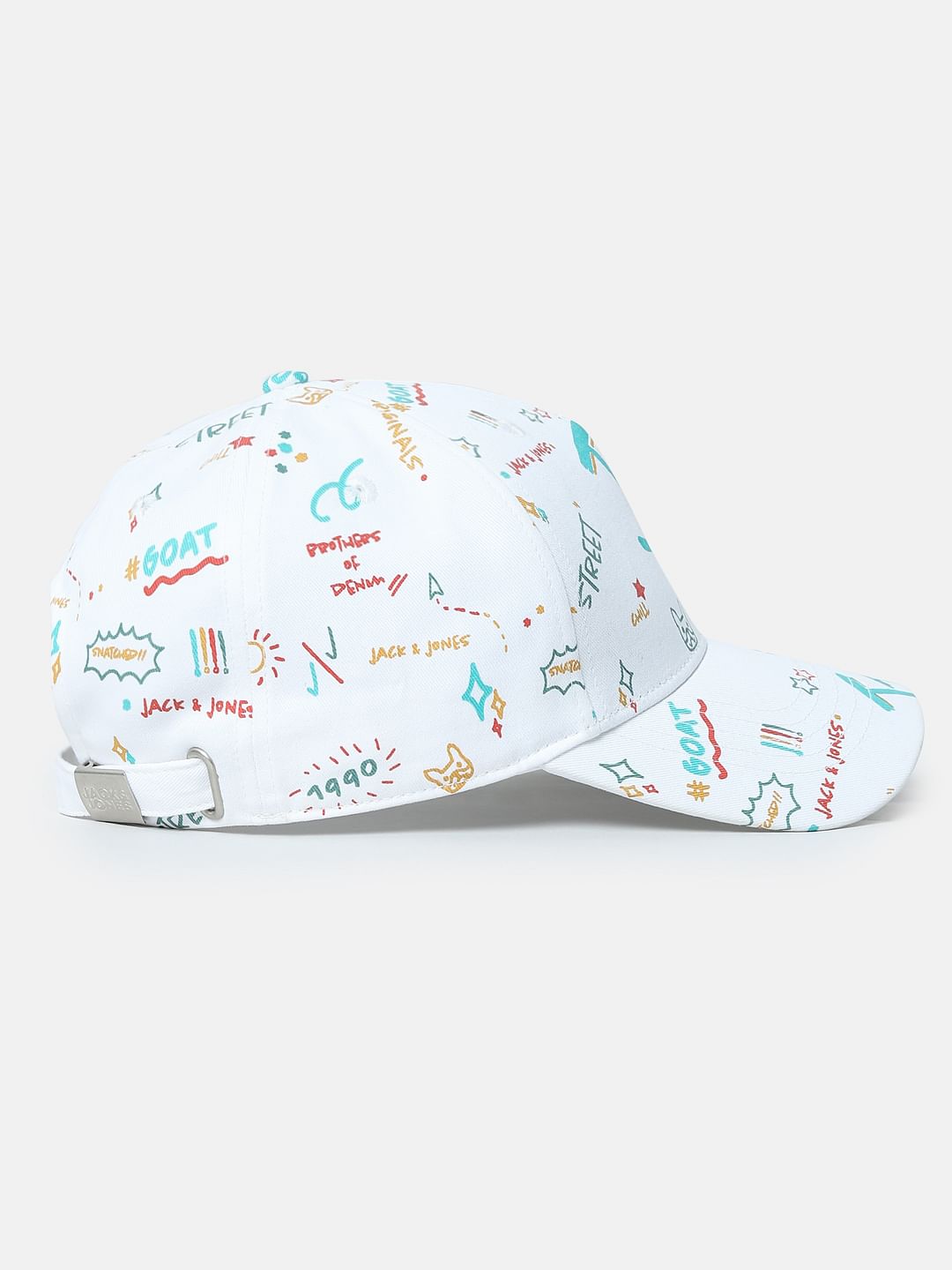 White Doodle Print Baseball Cap