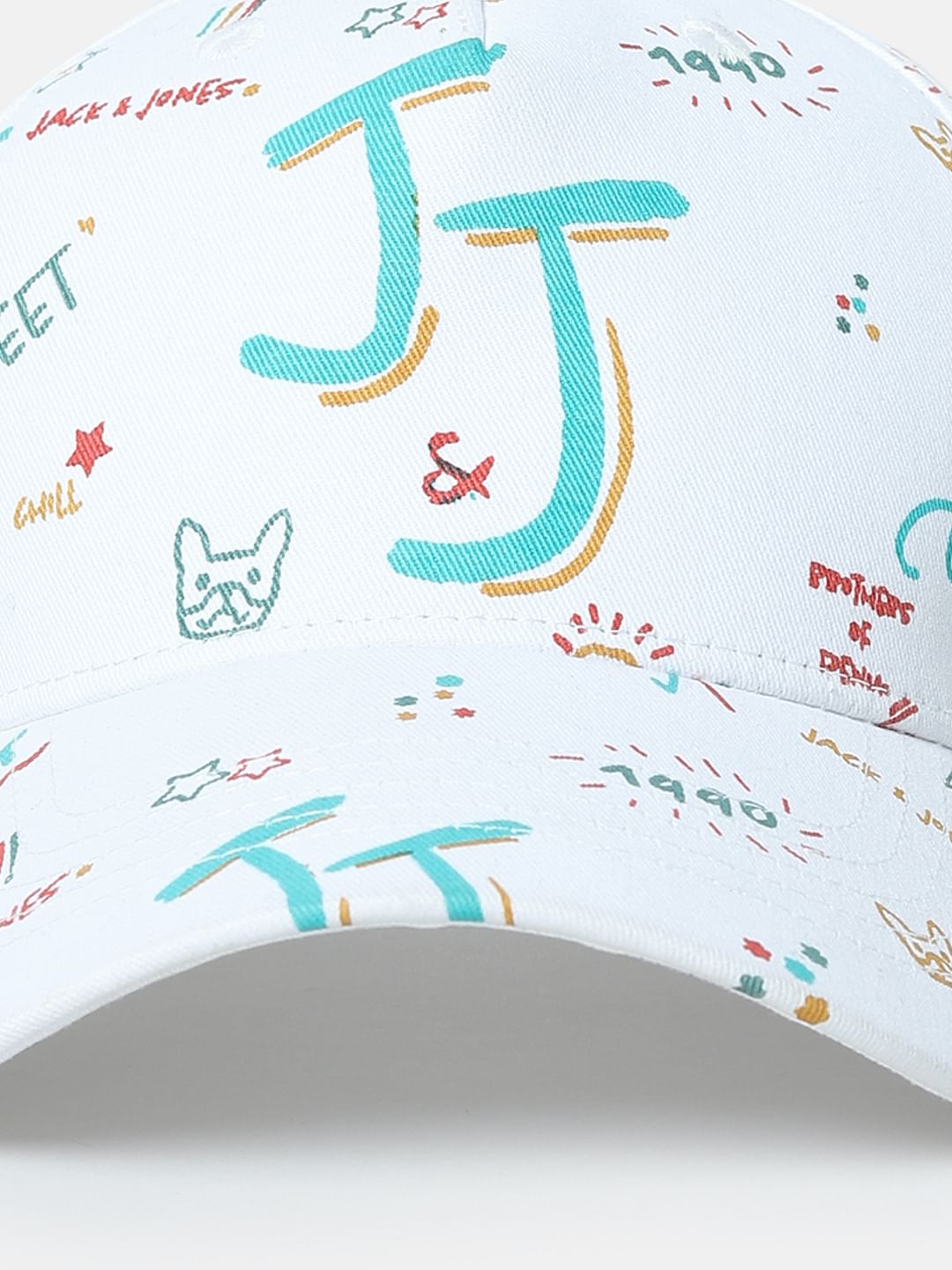 White Doodle Print Baseball Cap