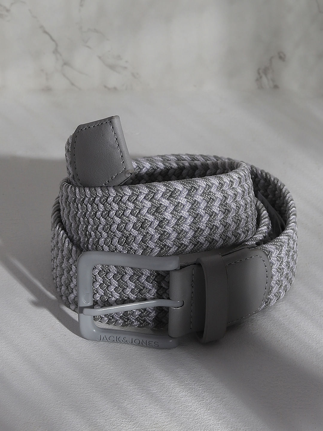 Grey Colourblocked Woven Braided Belt - 32