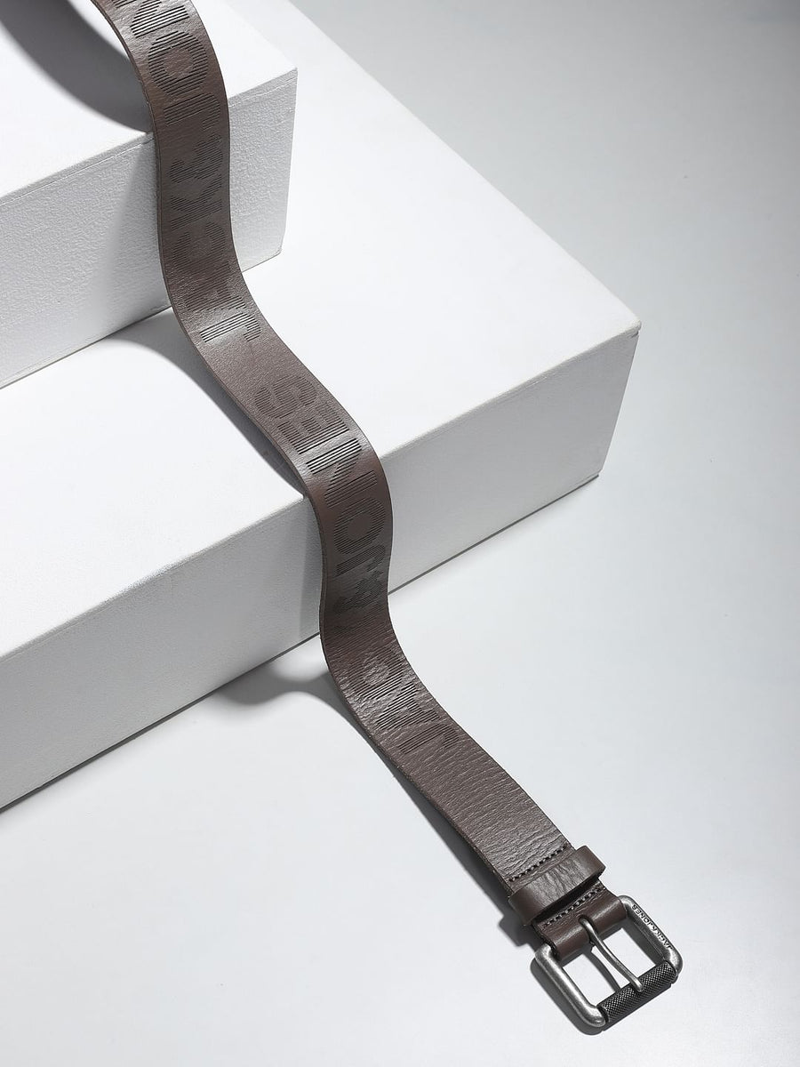 Buy Brown Logo Print Leather Belt for Men