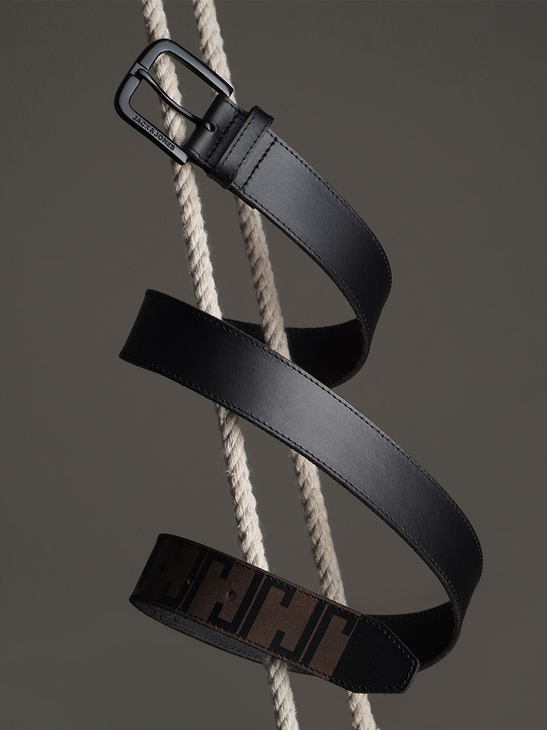 Black Printed Leather Belt - 32