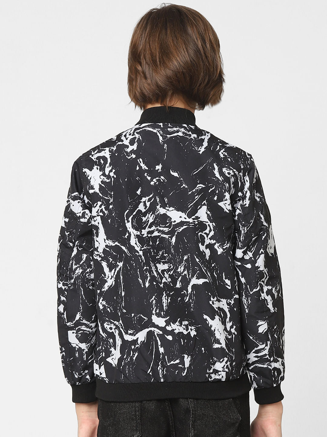 Boys Black Printed Bomber Jacket