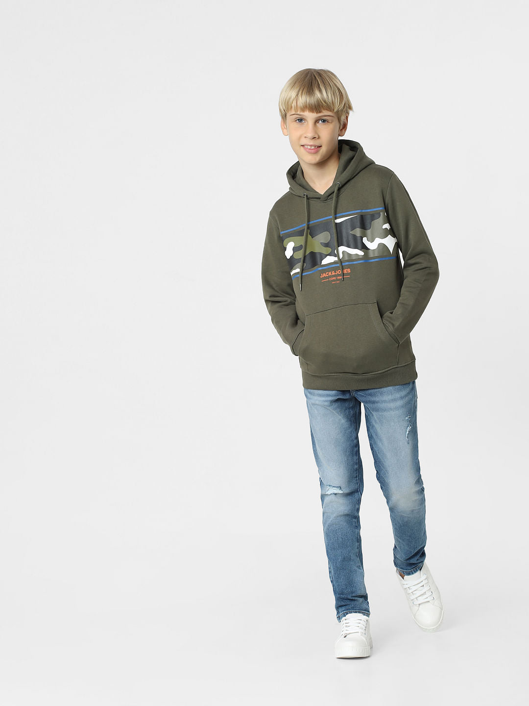Boys Dark Green Camo Print Sweatshirt