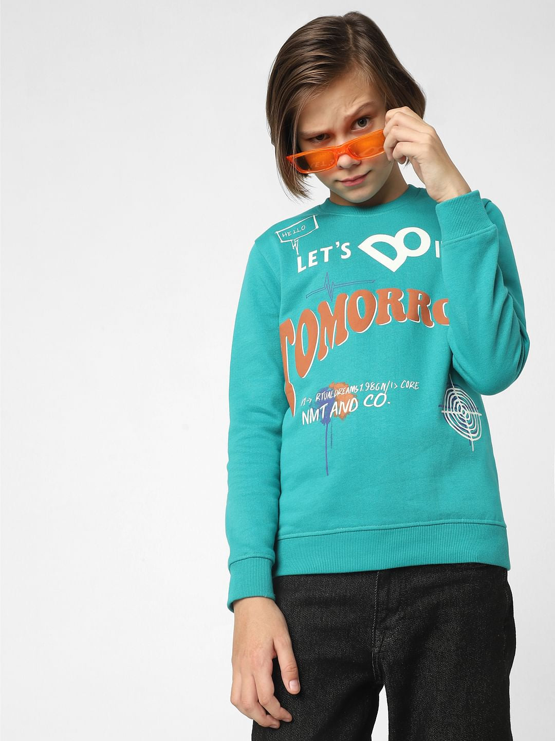 Boys Blue Typographic Print Sweatshirt