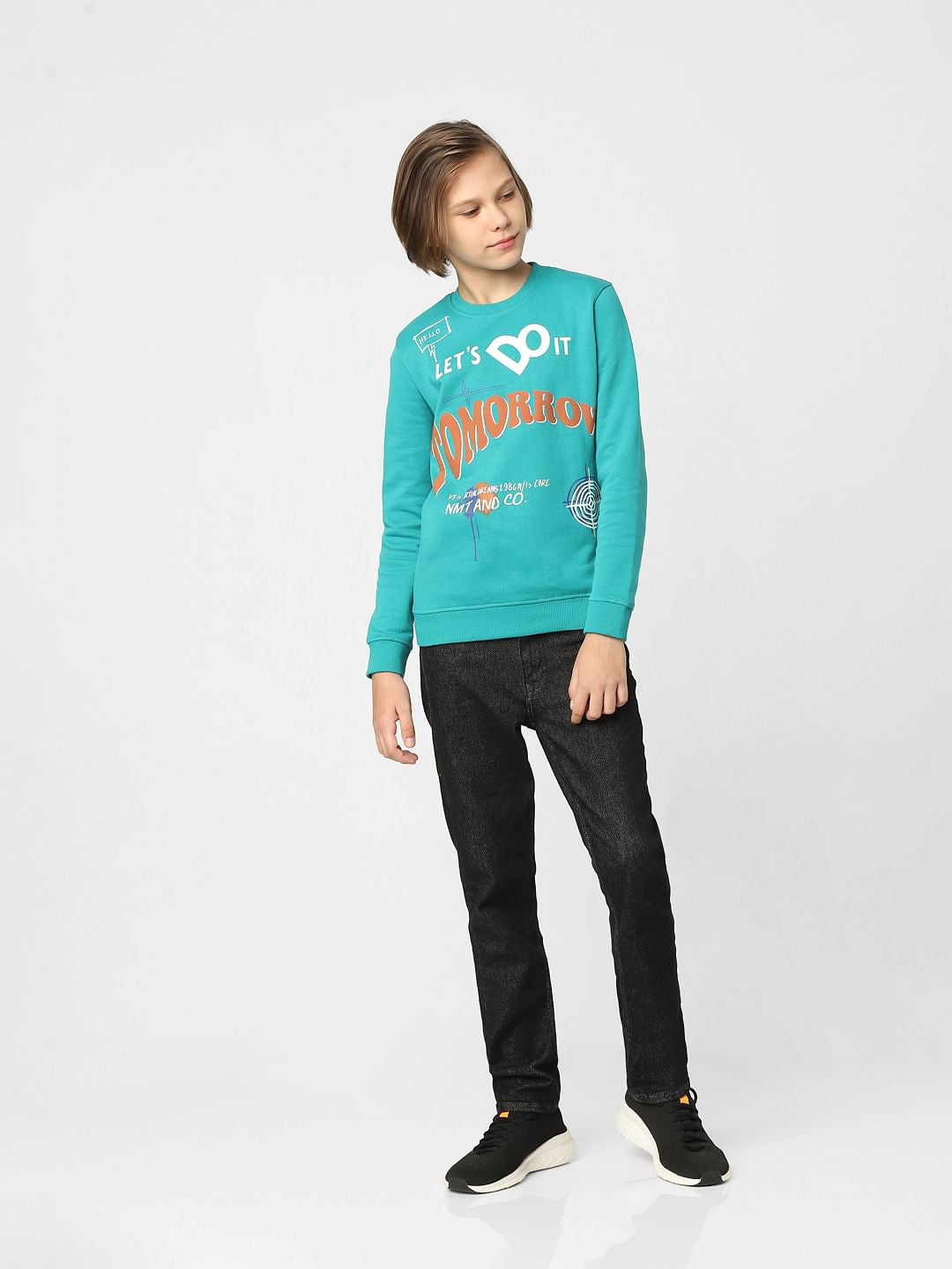 Boys Blue Typographic Print Sweatshirt