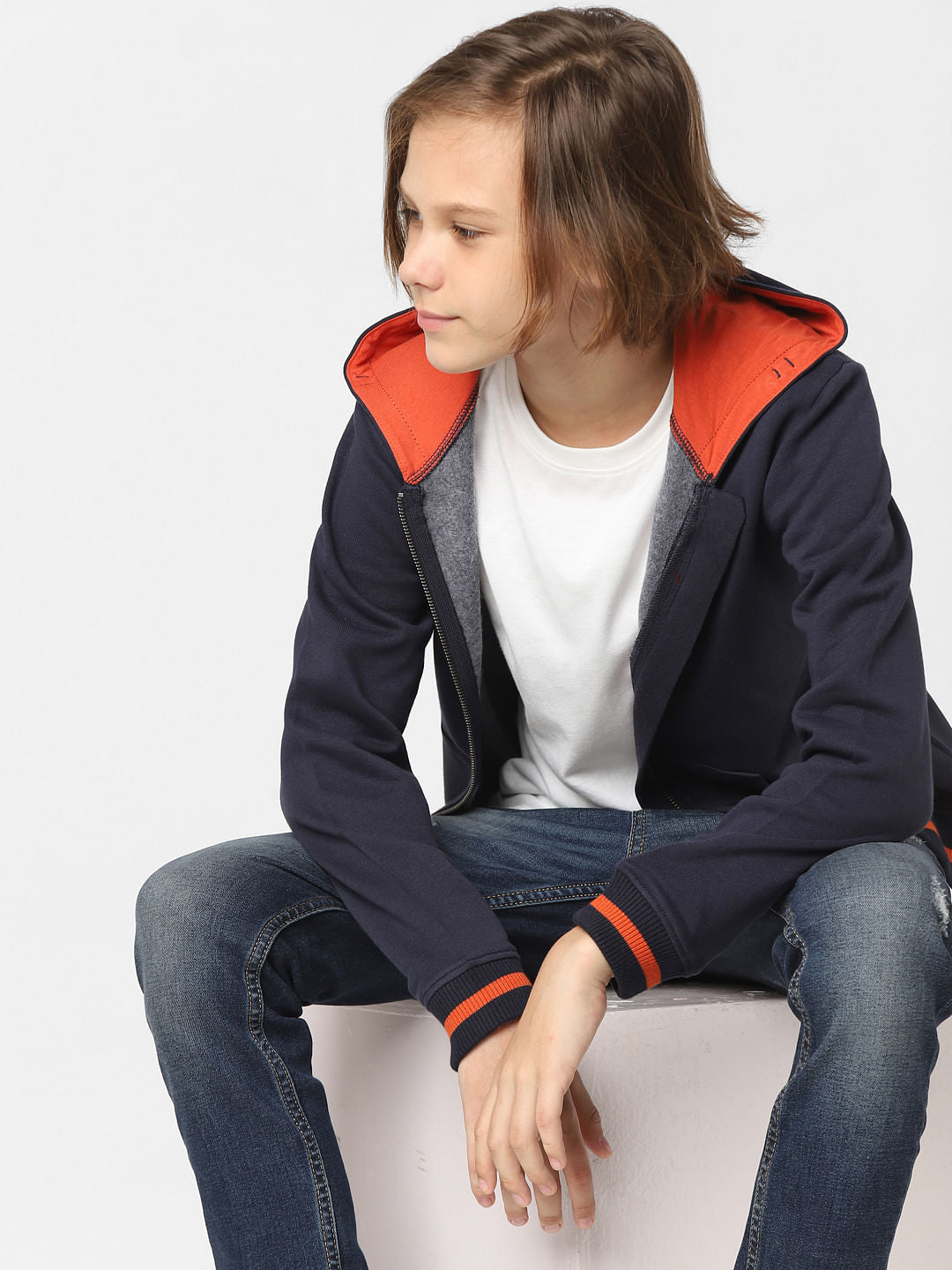 Boys Navy Blue Hooded Zip Up Sweatshirt - 4/5Y